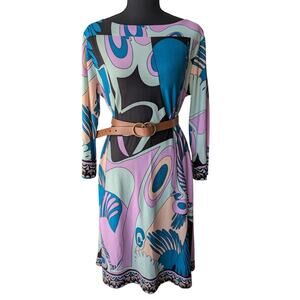 MT Collection Retro 60s Geometric Shift Dress Size Large Art Abstract Mod Boho